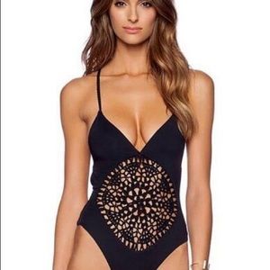 BLACK CROCHET SWIMSUIT - Monokini Cupshe